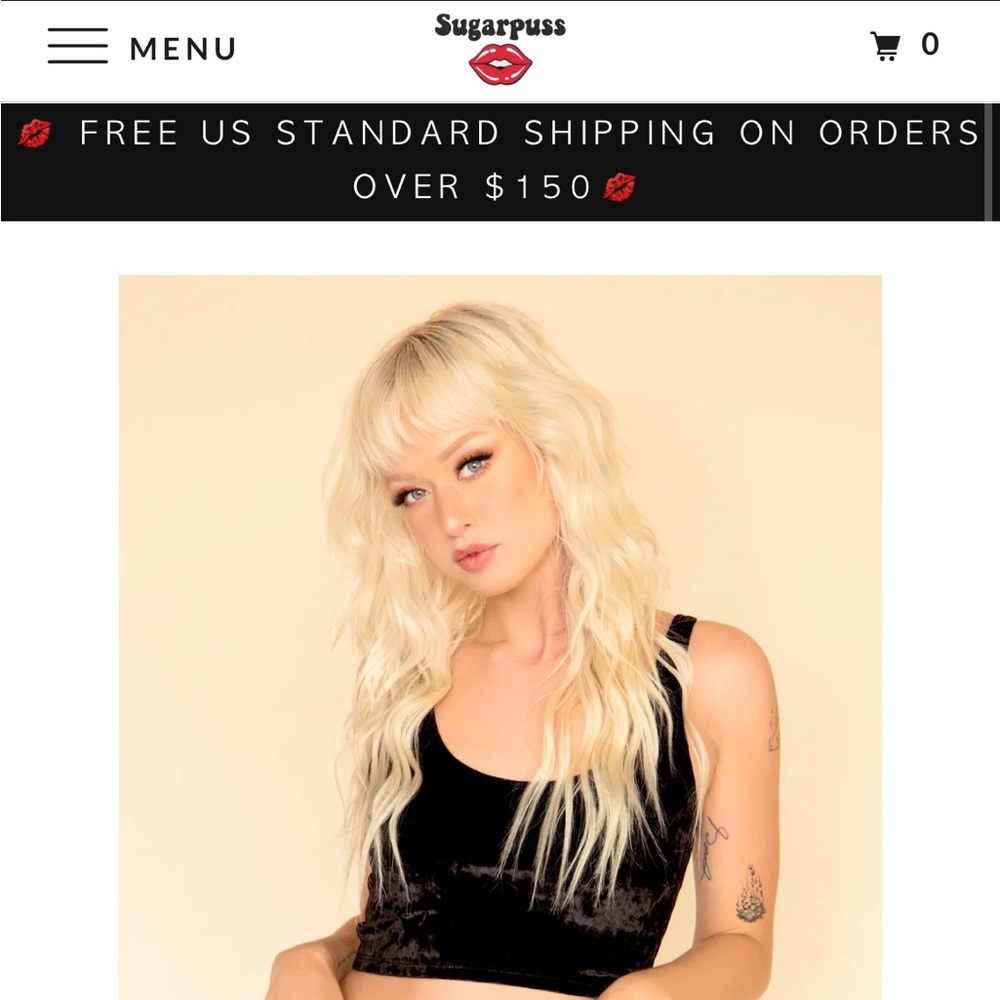 Sugarpuss black crushed velvet crop tank